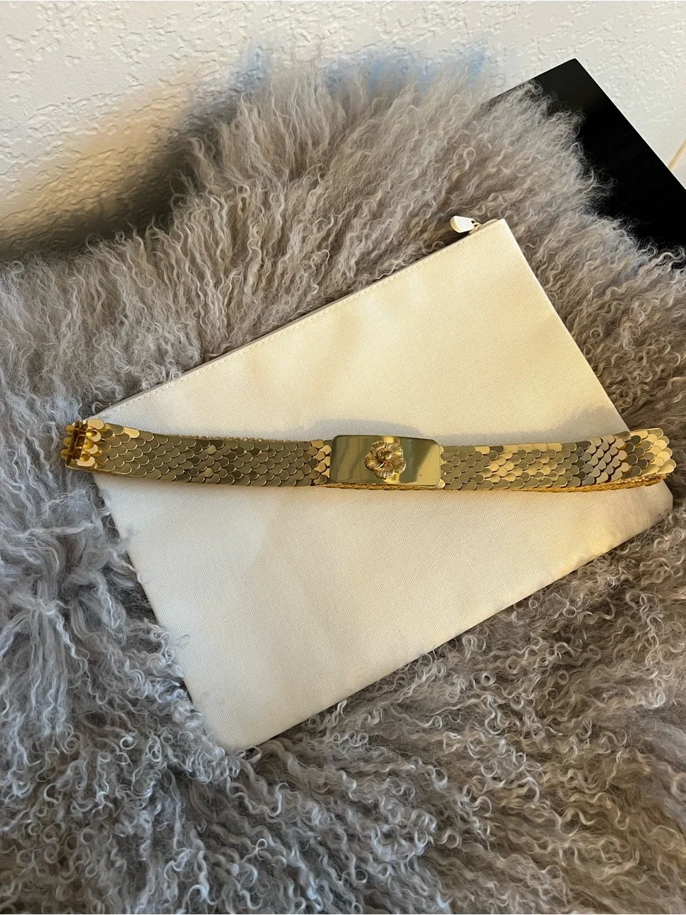 Gold Tone Textured Vintage Medallion Belt - Women Accessories belt is stretchy.